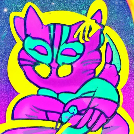 Prompt: demon cat with sparkling eyes 8 0 s neon colors