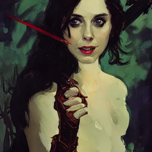 Prompt: alison brie as robin hood, intricate, elegant, highly detailed, greg manchess, mucha, liepke, ruan jia, jeffrey catherine jones, ridley scott