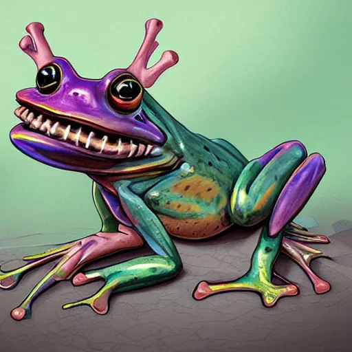 Prompt: frog bike horror illustration trending on artstation done by trevor henderson