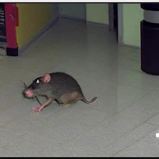 Prompt: security camera footage of giant rat