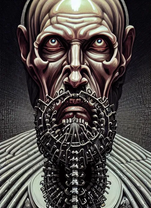 Image similar to hyper detailed ultra sharp orthodox evil jesus icon, biomechanical, tormented man, trending on artstation, byzantine aesthetic, doom, religious, sinister, ornate, intricate, digital painting, concept art, smooth, sharp focus, illustration, art by josan gonzalez, greg rutkowski, killian eng and zdizslaw beksinski