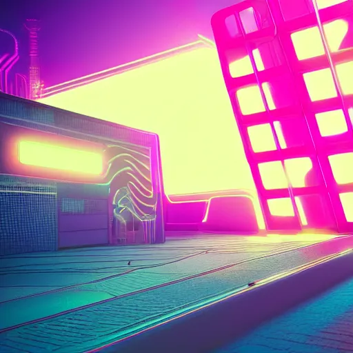 Prompt: synthwave art of peykan, tehran, octane render, pink neon lights