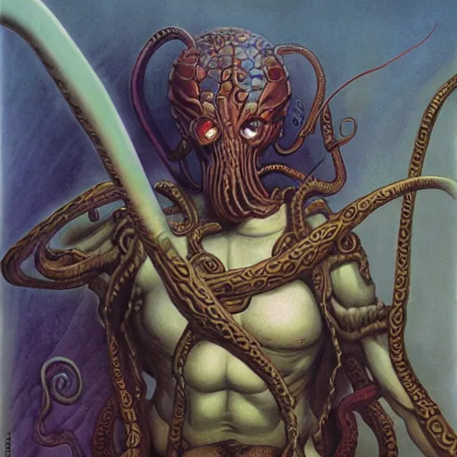 Prompt: portrait of a tentacle warrior, by Gerald Brom