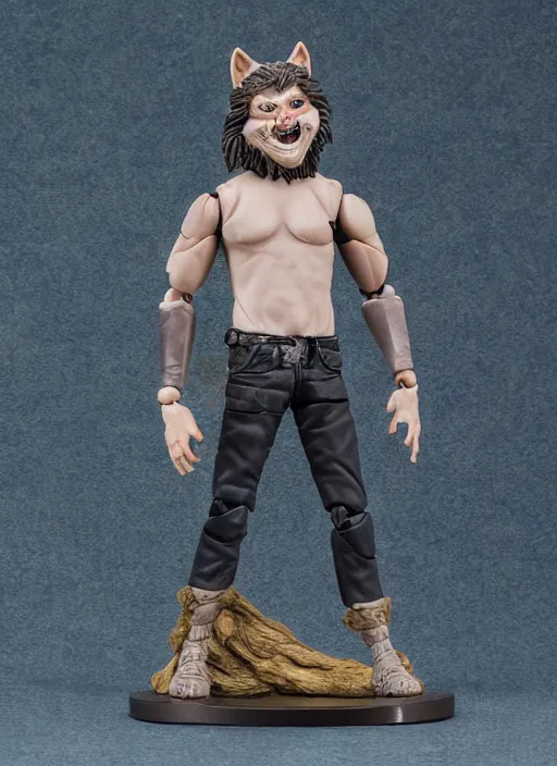 Image similar to teenage werewolf, action figure of teenage werewolf figurine, realistic face, detailed product photo