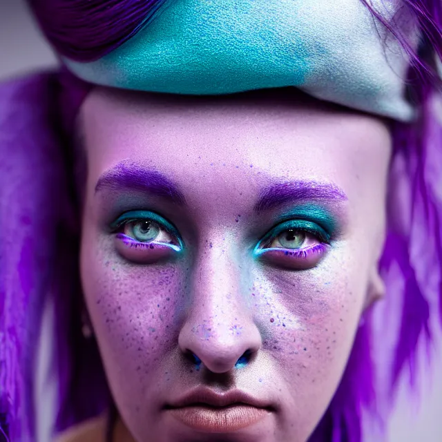 Image similar to woman with purple and teal skin, highly detailed, 8 k, hdr, smooth, sharp focus, high resolution, award - winning photo