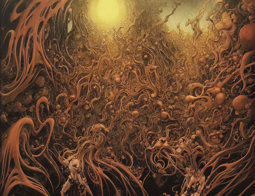 Prompt: professional fine anime artwork by Junji Ito of a group of cyborgs in hell. abstract expressionism thick flowing oil acrylic painting. Masterpiece by beksinski, carl spitzweg, moebius and tuomas korpi. baroque elements. baroque element. intricate artwork by caravaggio. Oil painting. Trending on artstation. 8k