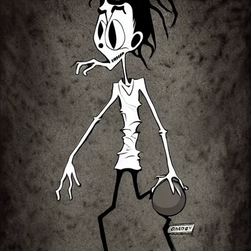 Prompt: grunge cartoon drawing of a dog playing basketball - michael karcz , in the style of corpse bride, loony toons style, horror themed, detailed, elegant, intricate