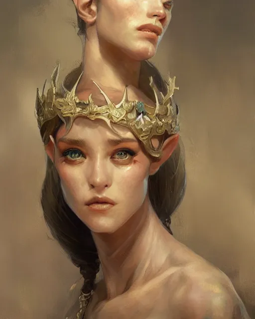 Prompt: an upper body portrait of a beautiful elf princess, oil painting, by Fernanda Suarez and and Edgar Maxence and greg rutkowski