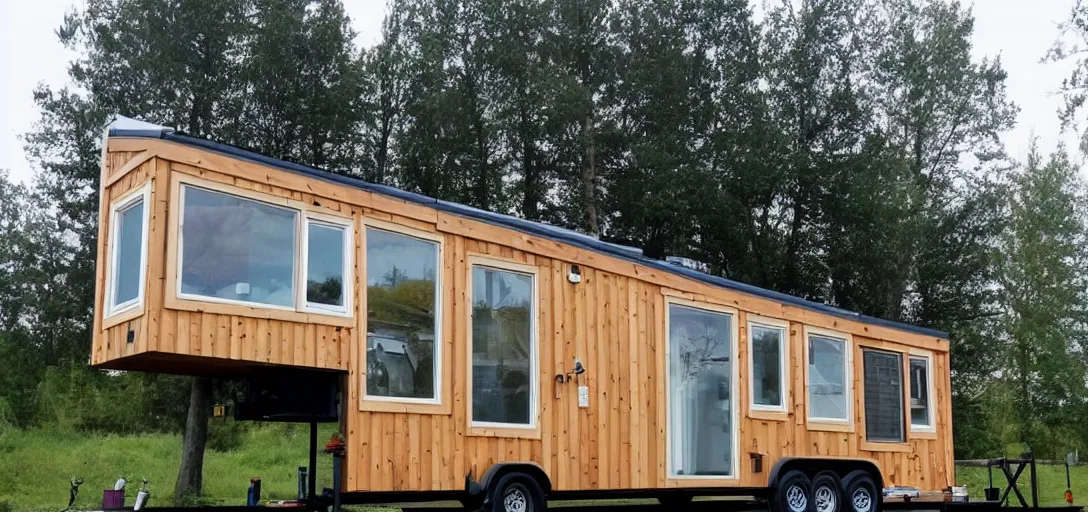Image similar to raska - style tiny house on trailer.