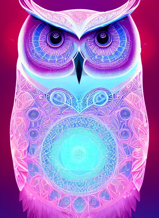 Image similar to symmetry!! product render poster vivid colors divine proportion owl, ice and snow, glowing fog intricate, elegant, highly detailed, digital painting, artstation, concept art, smooth, sharp focus, illustration,