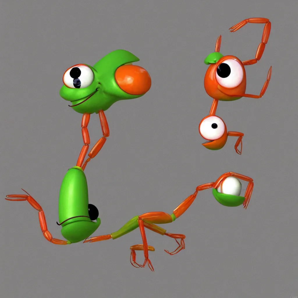 Image similar to cute shrimp character with googly eyes, 3 d, style of pixar