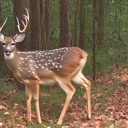 Image similar to trail cam footage of a deer without head with gigantic legs, low quality cursed video