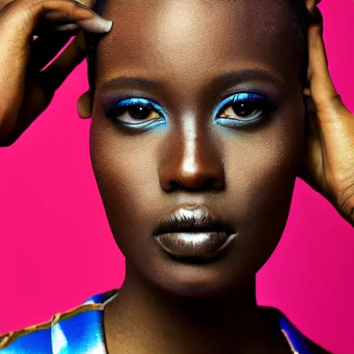 Prompt: Photo of an African fashion model, bold, self-confidence, cinematic, light makeup focus