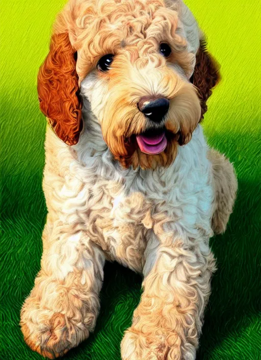 Image similar to digital art, golden doodle puppy, name is charlie, cute, artistic