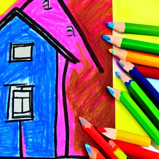Image similar to drawing of a house by a three year old with crayons
