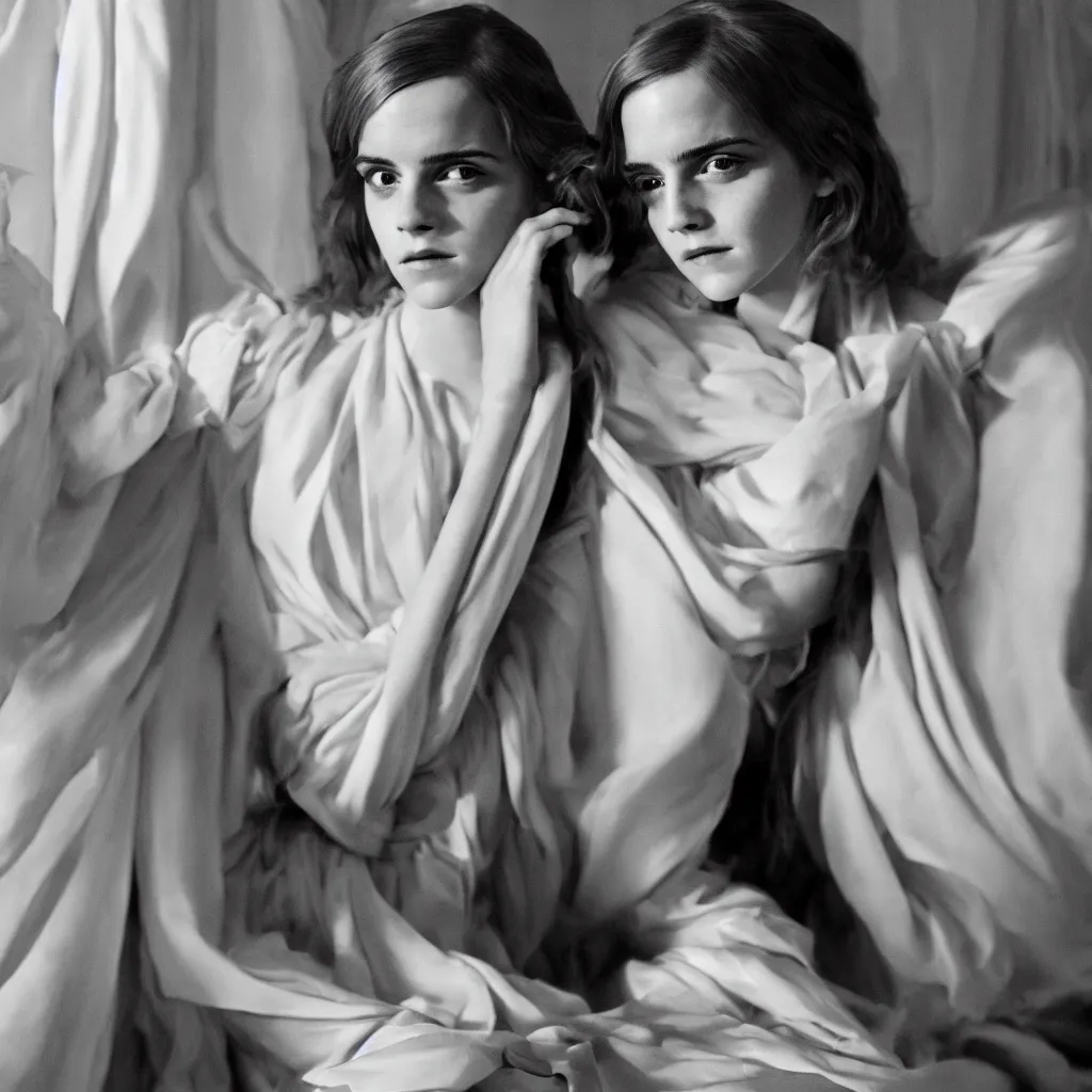 Prompt: closeup Emma Watson long hair flowing robes baroque room cinematic lighting stanley kubrick barry lyndon Cecil Beaton, Lee Miller, Irving Penn, David Bailey, Corinne Day, Patrick Demarchelier 4k canon 5d mk4