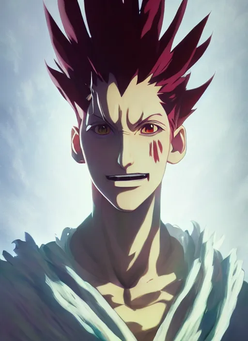 Image similar to portrait of hisoka from hunter x hunter, coherent, medium shot, waist up, studio ghibli pixar and disney animation sharp unreal engine 5, anime key art by greg rutkowski, bloom, dramatic lighting