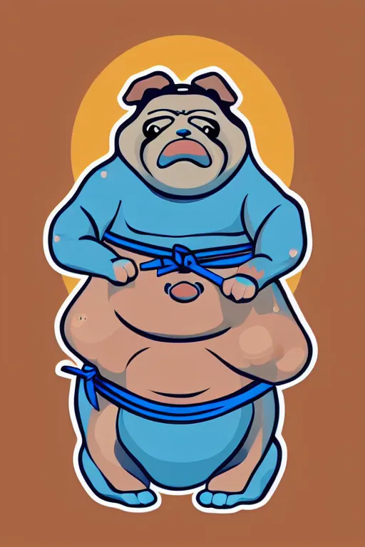 Prompt: Sumo wrestler pug, sticker, colorful, illustration, highly detailed, simple, smooth and clean vector curves, no jagged lines, vector art, smooth