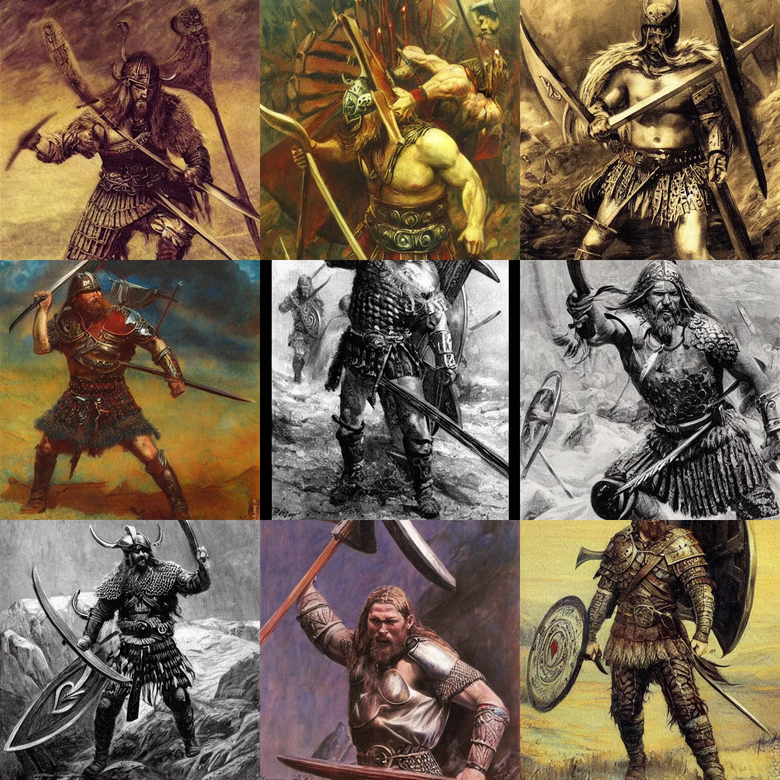 Prompt: Viking warrior fighting in Valhalla artwork by Delville, Jean