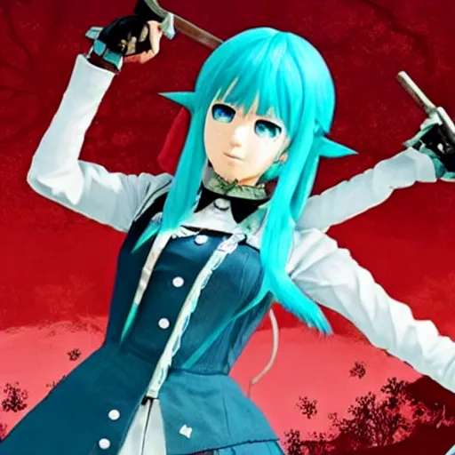 Image similar to hatsune miku in red dead redemption 2