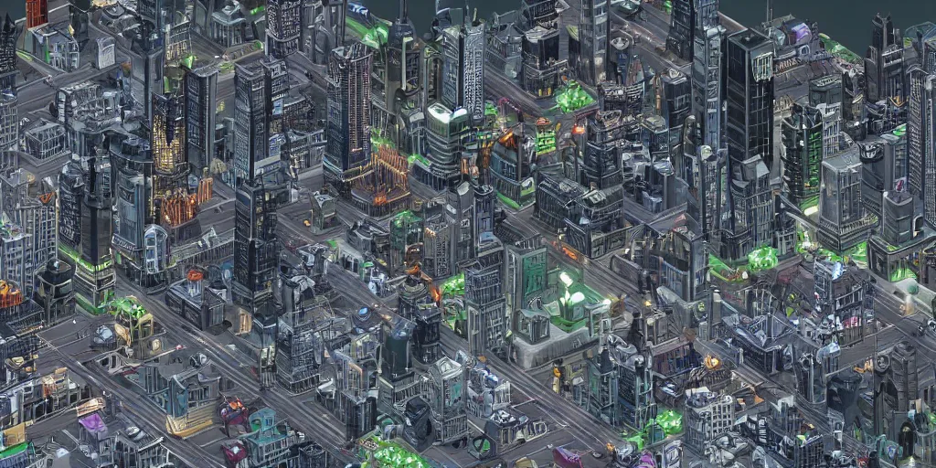 Prompt: Gotham City in Sim City style, highly detailed