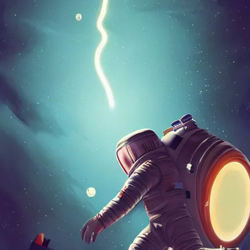 Image similar to an astronut floating in space, dynamic lightning, unsettling, morbid, artstation