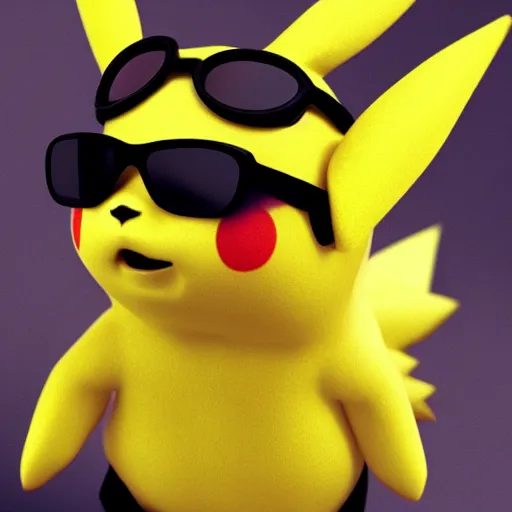 Prompt: ultra realistic portrait of pikachu wearing sunglasses, studio lighting, trending in artstation, rendered in blender
