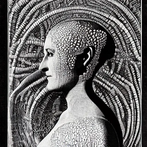Prompt: portrait of a woman from year 2 9 0 0, imagined by ernst haeckel