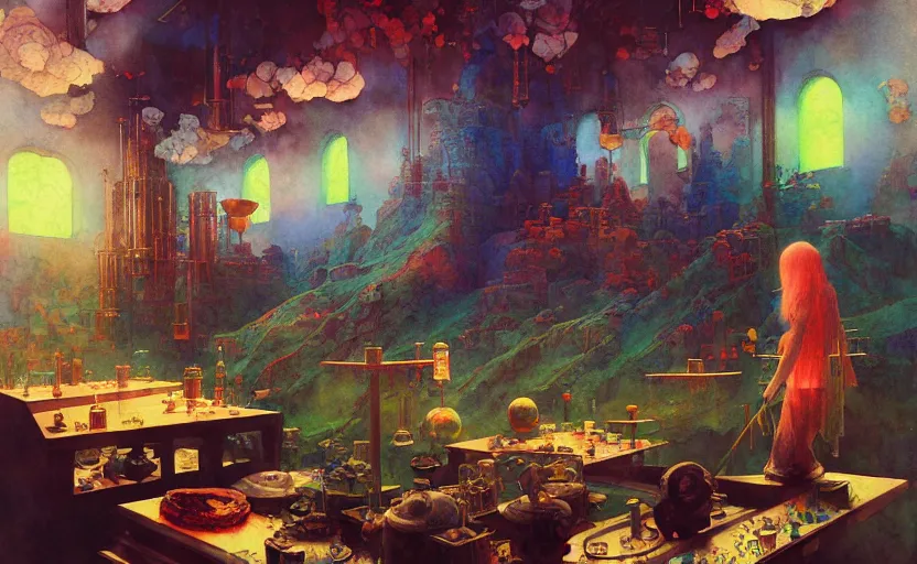 Image similar to alchemy laboratory, fantasy. intricate, amazing composition, colorful watercolor, by ruan jia, by maxfield parrish, by marc simonetti, by hikari shimoda, by robert hubert, by zhang kechun, illustration, gloomy