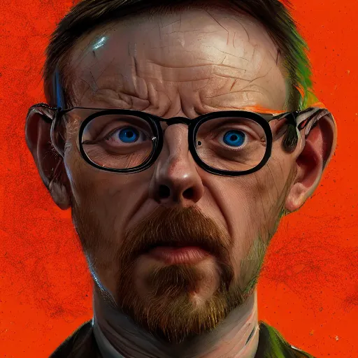 Image similar to simon pegg portrait, horror core, apocalyptic, winchester rifle, sharp focus, fiction, hyper detailed, digital art, trending in artstation, cinematic lighting, studio quality, smooth render, unreal engine 5 rendered, octane rendered, art style and nixeu and wlop and krenz cushart