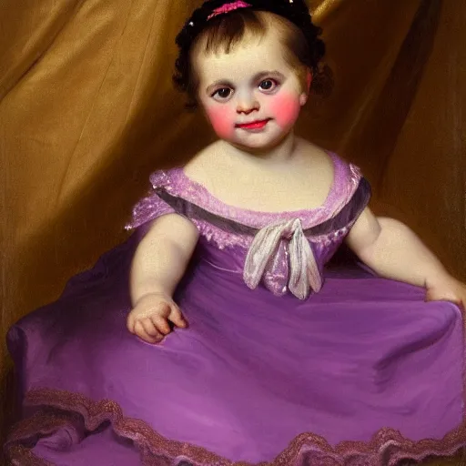 Image similar to portrait of a german toddler princess sitting down in a silk lavender gown, circa 1 8 3 7, by carl joseph begas, highly detailed, beautiful, oil on canvas, 1 8 3 0 s, romanticism