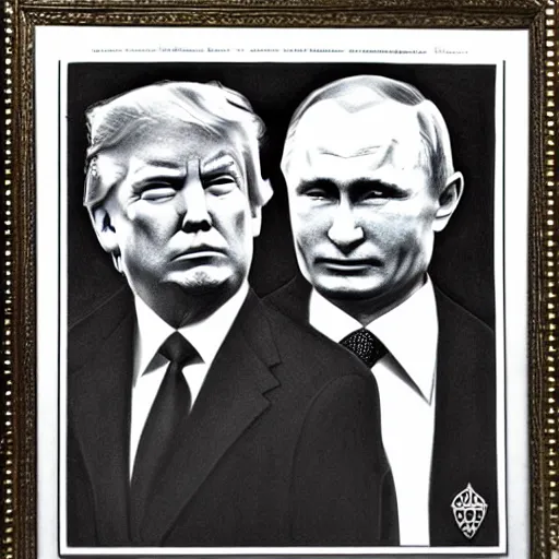 Prompt: donald trump and vladimir putin, tom of finland, extremely detailed pencil drawing