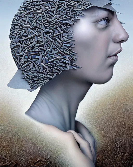 Image similar to the transgender mind themed surrealist art in the styles of igor morski, jim warren, and rob gonsalves, intricate, hyperrealistic, volumetric lighting