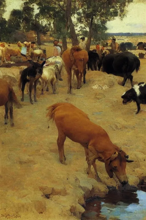 Prompt: animals drinking at the water hole, ilya repin, 8k,