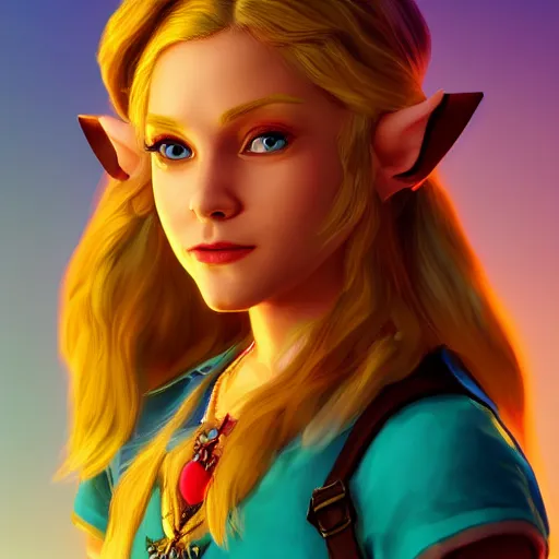 Image similar to Portrait of Zelda, cell shading, studio lightning, bright colors, intricate, masterpiece, photorealistic, hiperrealistic, sharp focus, high contrast, Artstation HQ, 4k UHD, Unreal Engine 5