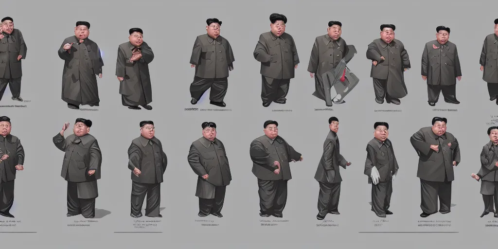 Prompt: kim jong un, character sheet, concept design, contrast, kim jung gi, greg rutkowski, zabrocki, karlkka, jayison devadas, trending on artstation, 8 k, ultra wide angle, pincushion lens effect