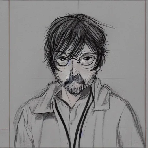 Image similar to the unabomber sketch as an anime character