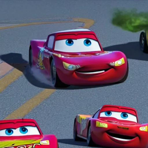 Prompt: lightning mcqueen in cars 3 movie trying to eat food