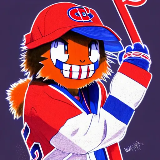 Image similar to anime Portrait of Youppi the Habs Montreal Canadiens Mascot as a very cute powerful and friendly pokemon, highly detailed anime, smooth, sharp focus, dynamic lighting, intricate, trending on ArtStation, illustration pokemon, art by WLOP