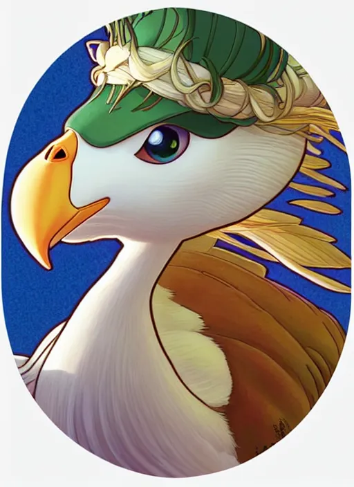 Image similar to cute goose sticker design, natural lighting, path traced, highly detailed, high quality, digital painting, by don bluth and ross tran and studio ghibli and alphonse mucha, artgerm