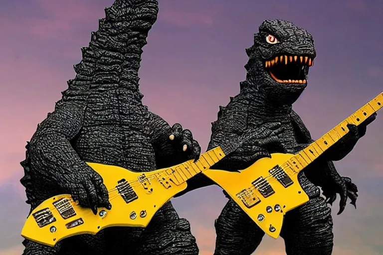 Image similar to godzilla playing the electric guitar