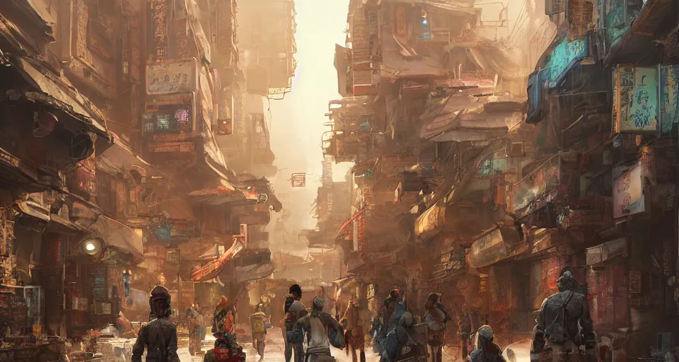 Image similar to craig mullins and ghibli digital art of chinatown street, sunset alley, erlang shen yang jian in a mecha shuttles through the ancient city of china, cyberpunk style, unreal engine, hyper realism, realistic shading, cinematic composition, realistic render, octane render, detailed textures, photorealistic, wide shot