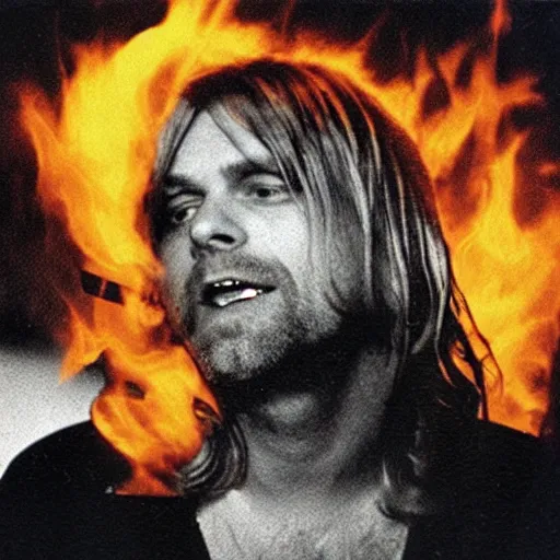 Image similar to kurt cobain smash a burning guitar, album cover