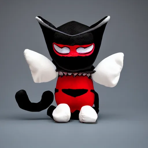 Prompt: cute fumo chibi luchadore plush imp, black and white with hearts, soft shadow, vray