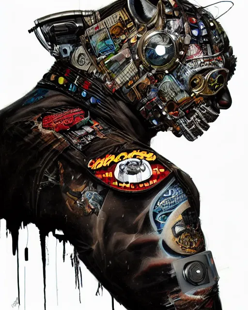 Image similar to a portrait of an anthropomorphic cyberpunk jaguar by sandra chevrier, by jon foster, detailed render, pistol in holster, tape deck, epic composition, cybernetics, 4 k realistic, cryengine, realistic shaded lighting, sharp focus, masterpiece, by enki bilal