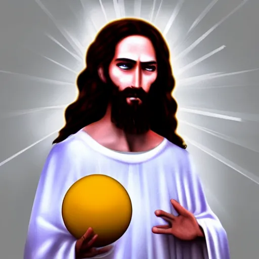 Image similar to jesus holding a cross shaped basketball