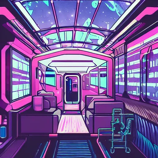 Image similar to an interdimensional travelling train, cyberpunk aesthetic, abstract, highly - detailed