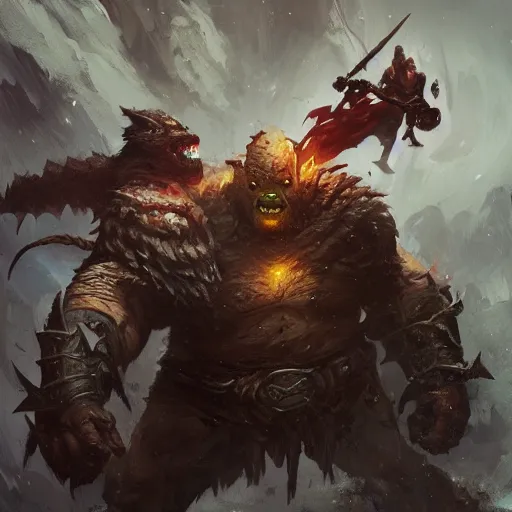 Image similar to an orc fighting an elf, greg rutkowski