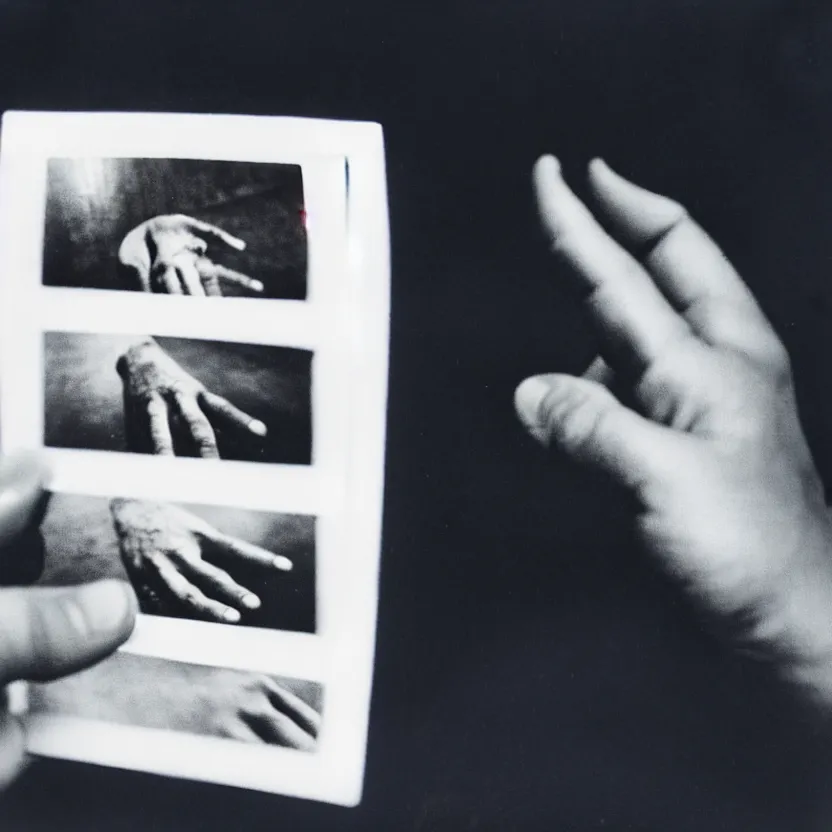 Image similar to close - up photo of a hand taken with a polaroid