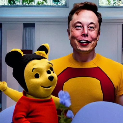 Image similar to elon musk cosplaying as winnie the pooh